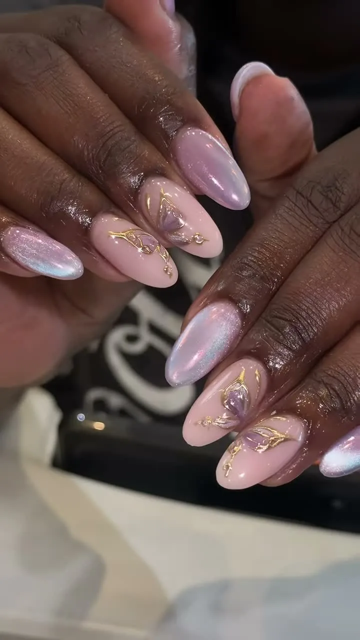 Pink Champagne Butterflies butterfly nail design