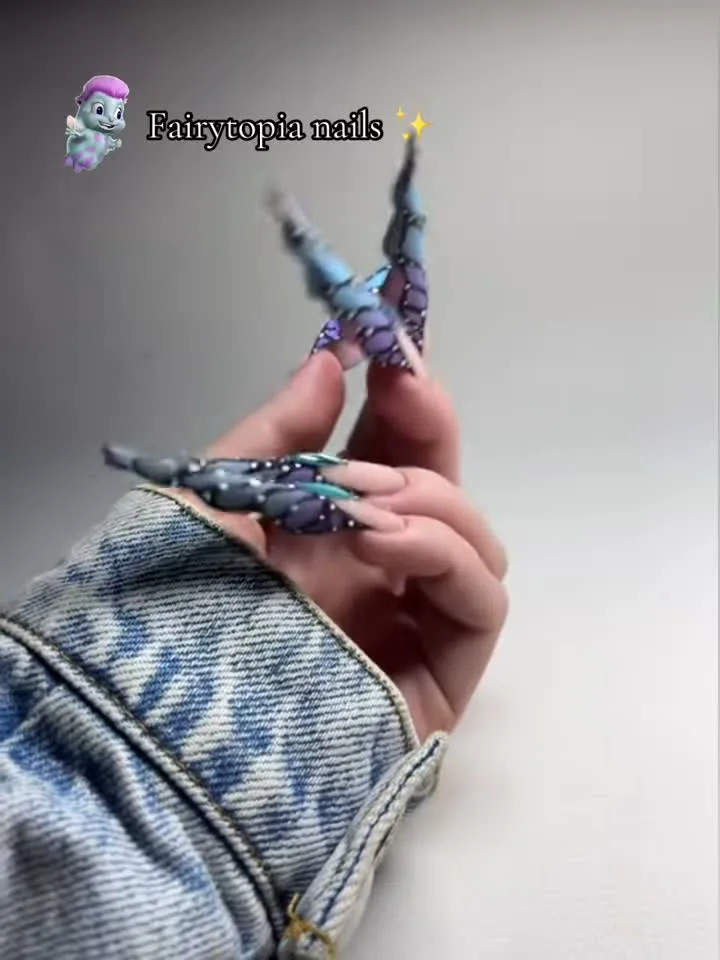 Fairy Blue butterfly nail design