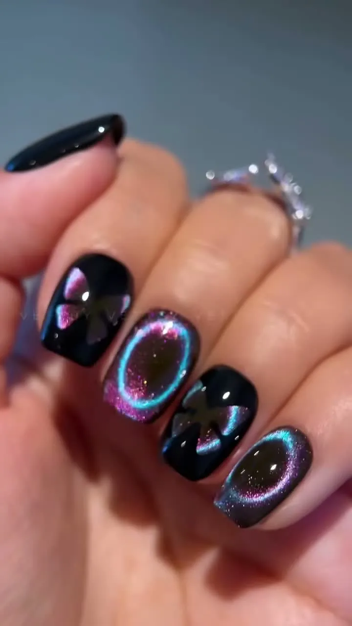 Midnight Blue butterfly nail design