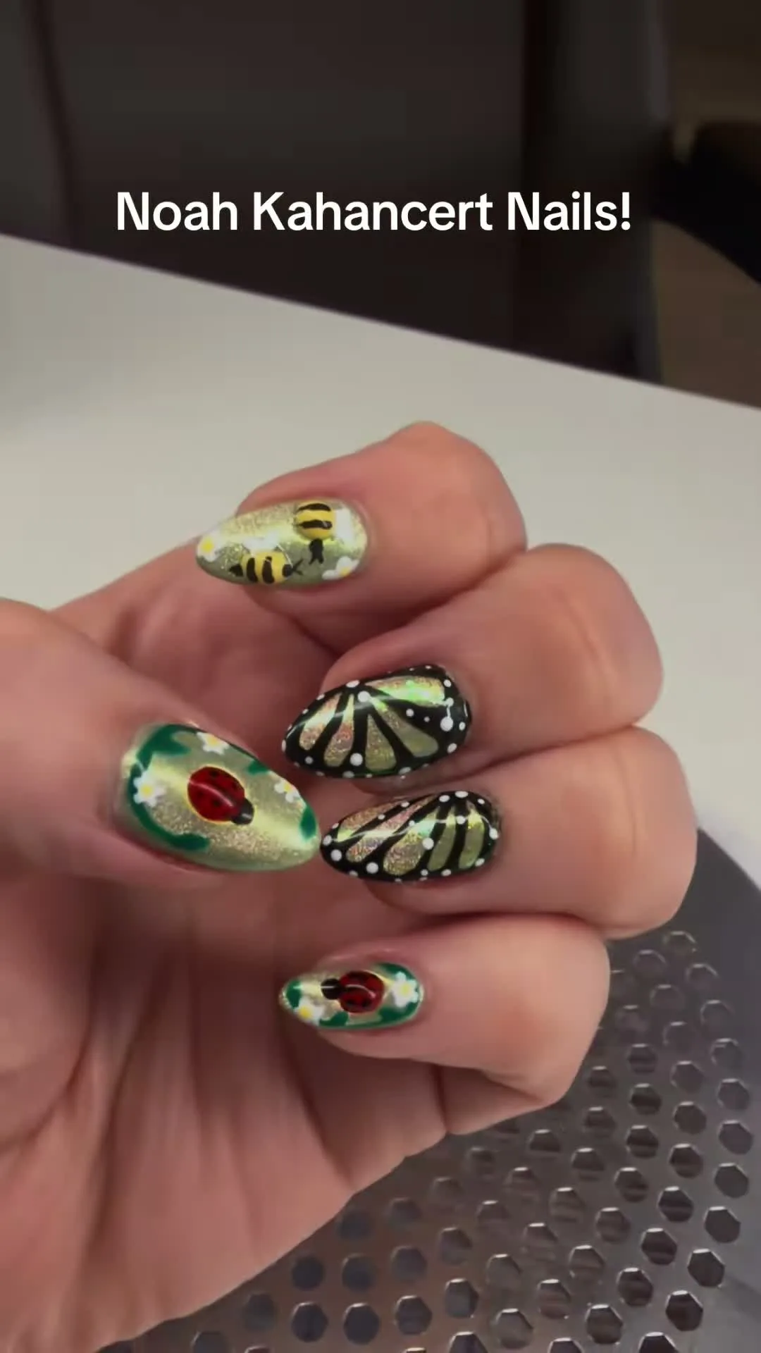 Cottagecore Monarch butterfly nail design