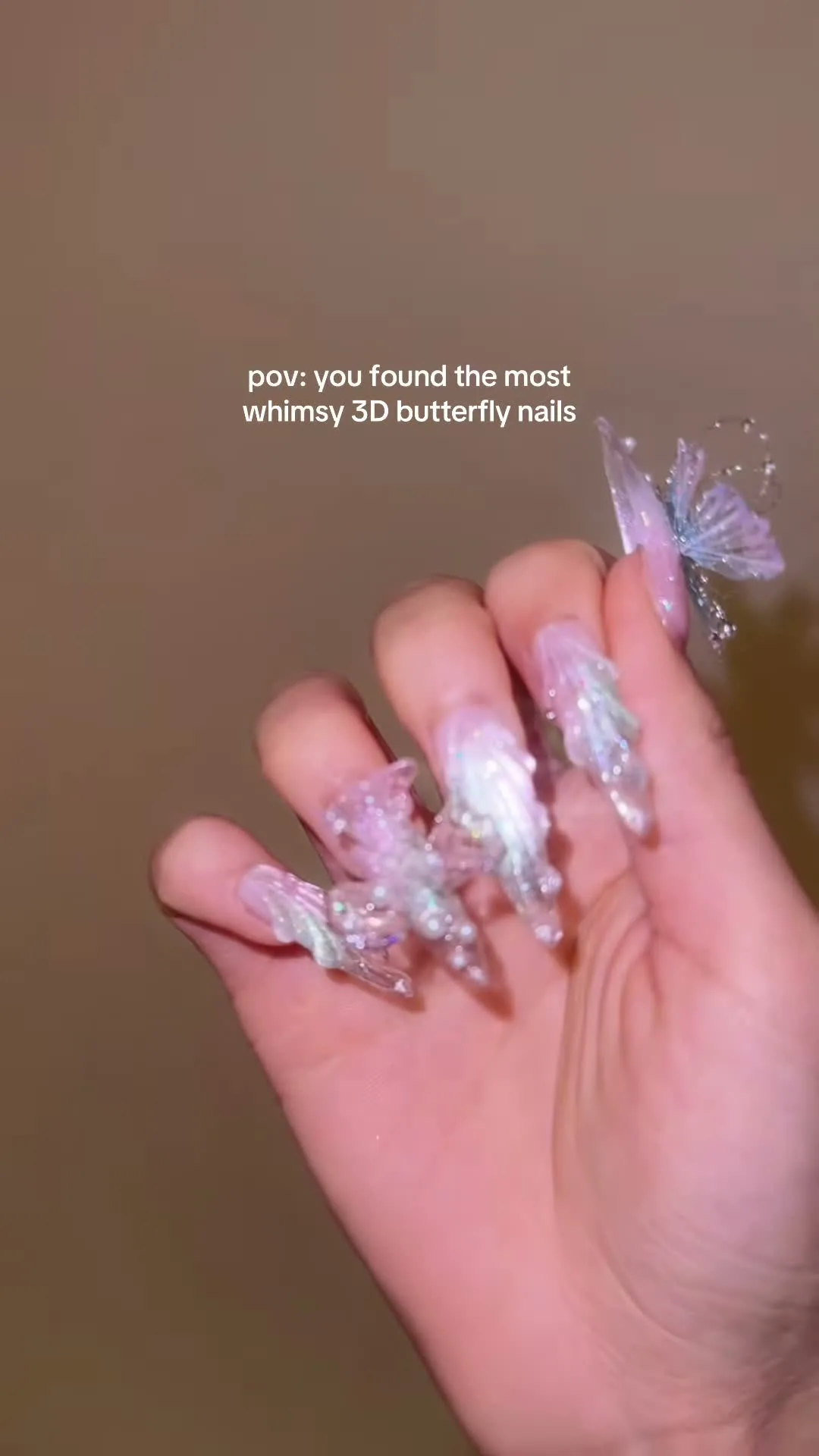 Crystal Swarm butterfly nail design