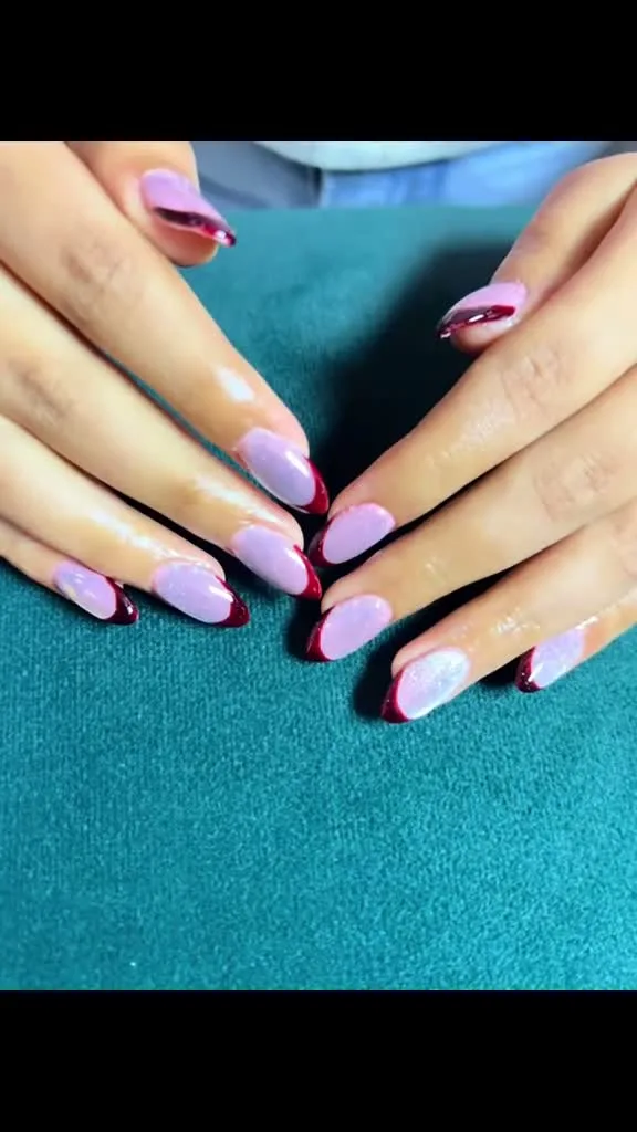 Cotton Candy French cat-eye nail design