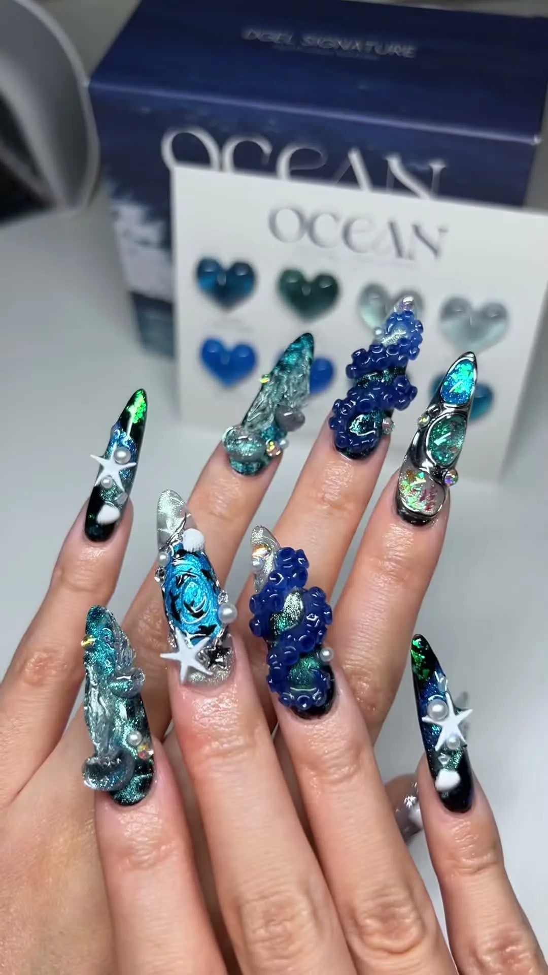 Ocean Blue 3D Chrome chrome nail design