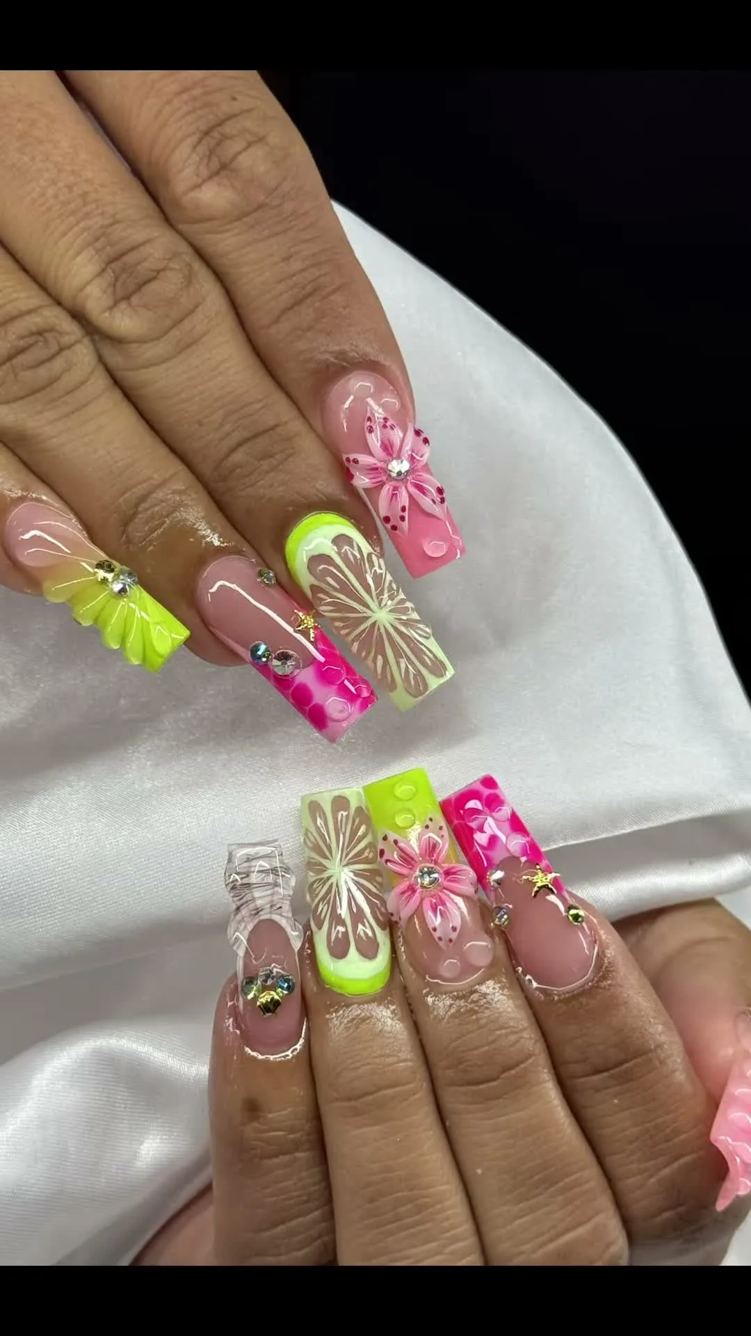 Neon Garden jelly nail design