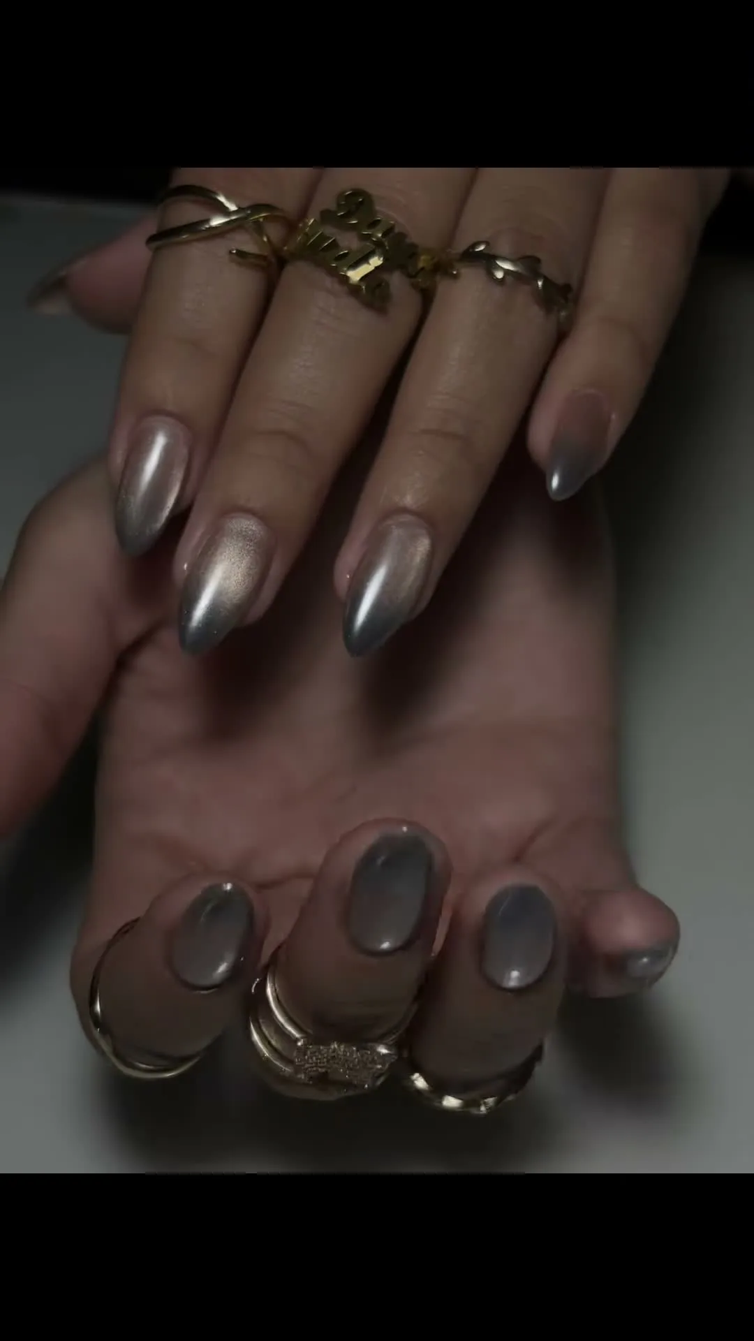 Smoke Grey Glass jelly nail design
