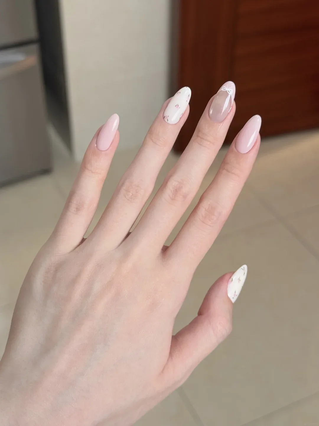 Cloud Nine milky nail design