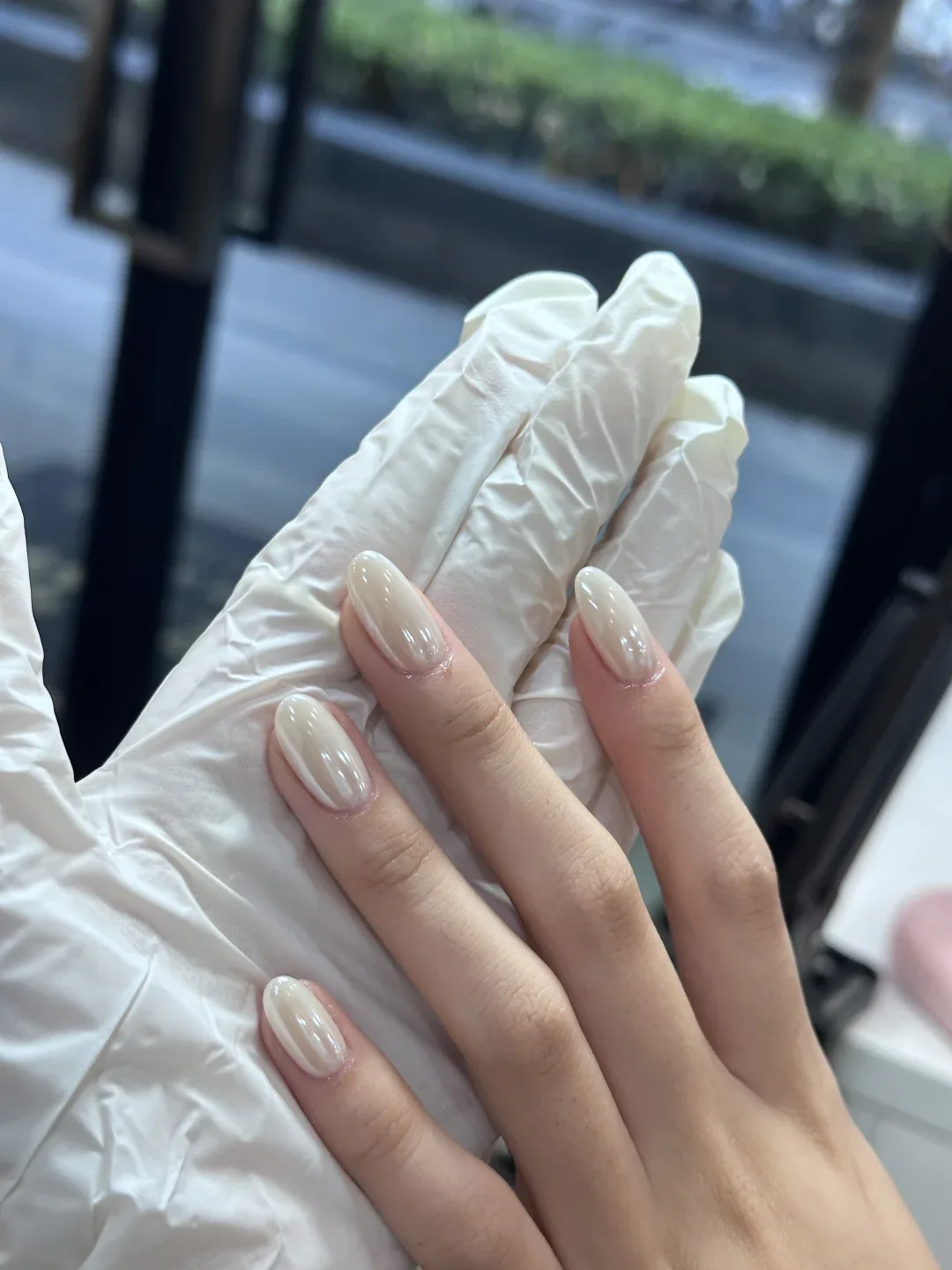 Frosted Pearl milky nail design