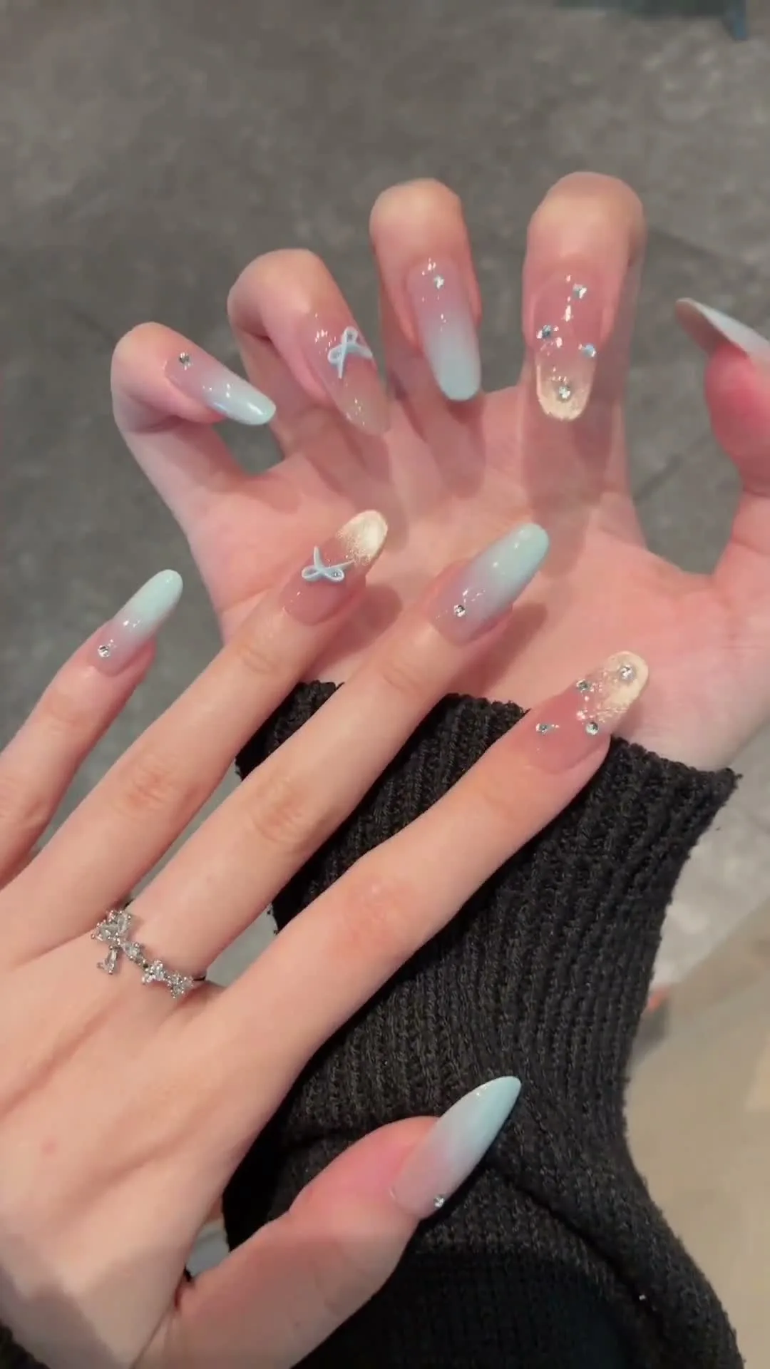 Cloudy Blue Milk milky nail design