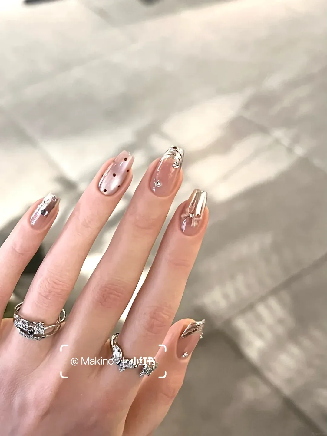Champagne Foil milky nail design