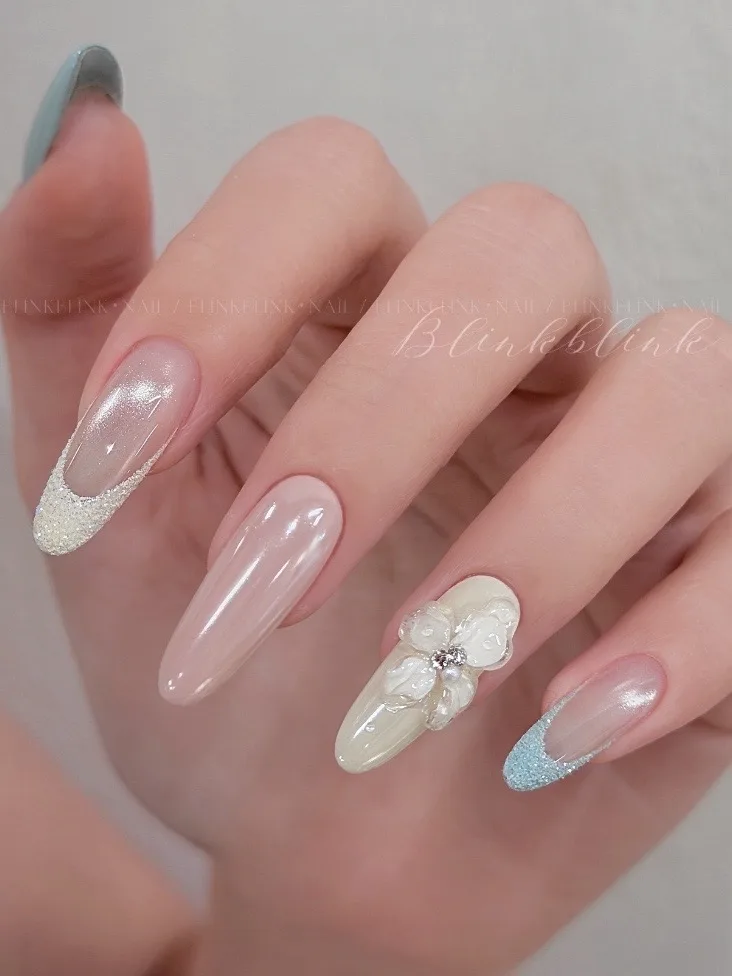 Milky Bow milky nail design