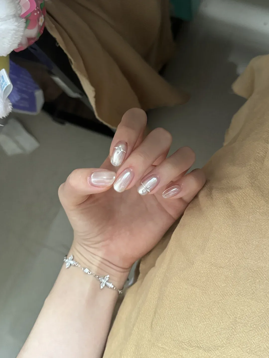 Ivory Glow milky nail design