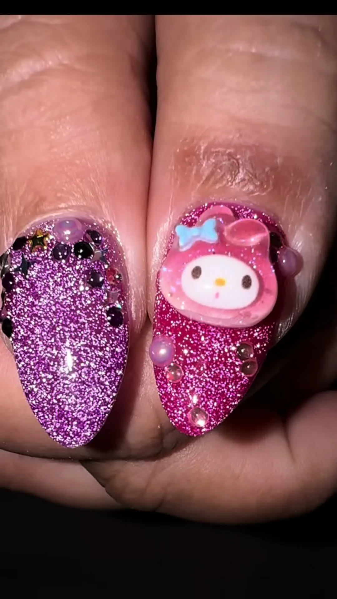 My Melody Glitter Sanrio nail design