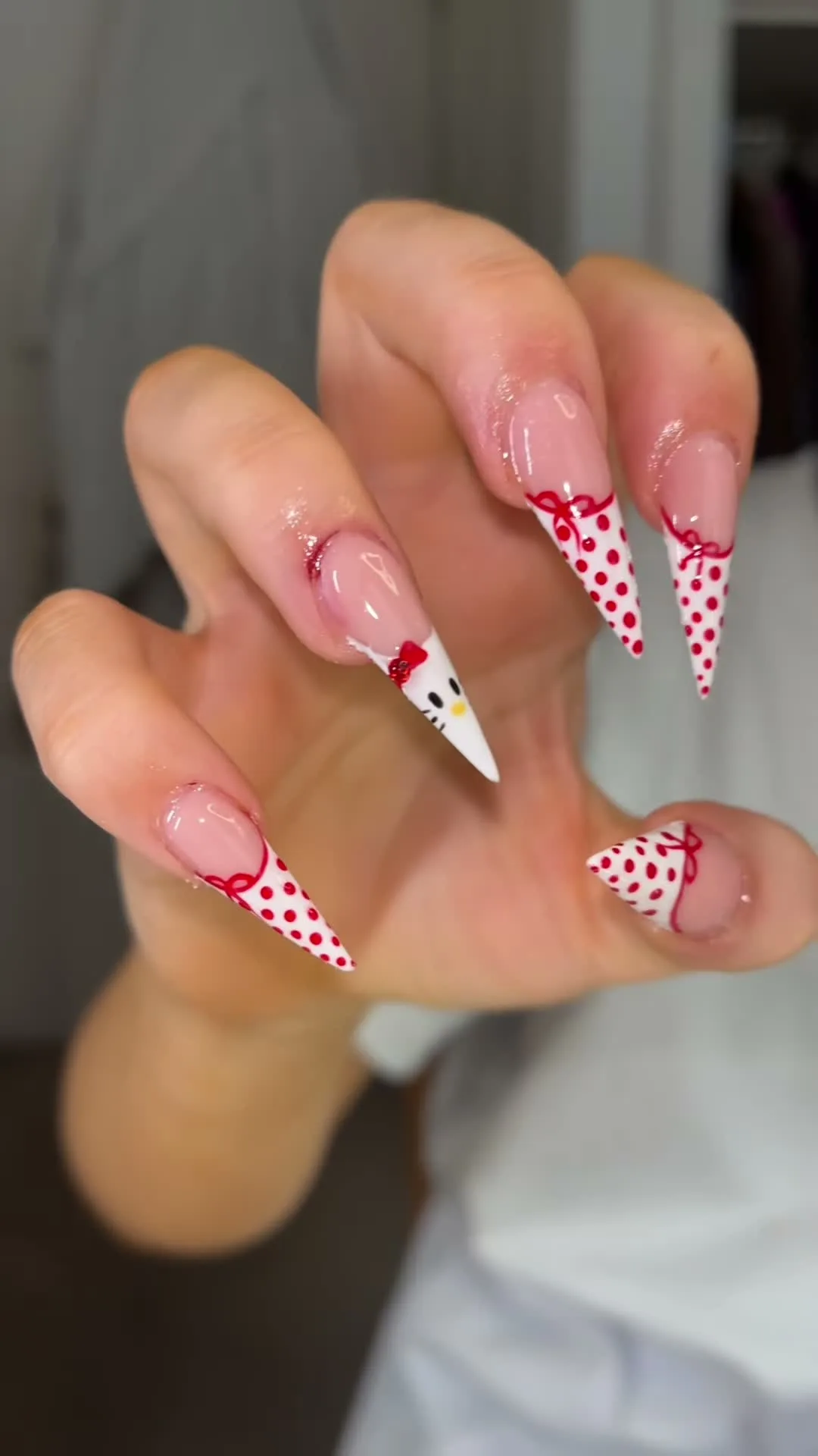 Cherry Kitty French Sanrio nail design