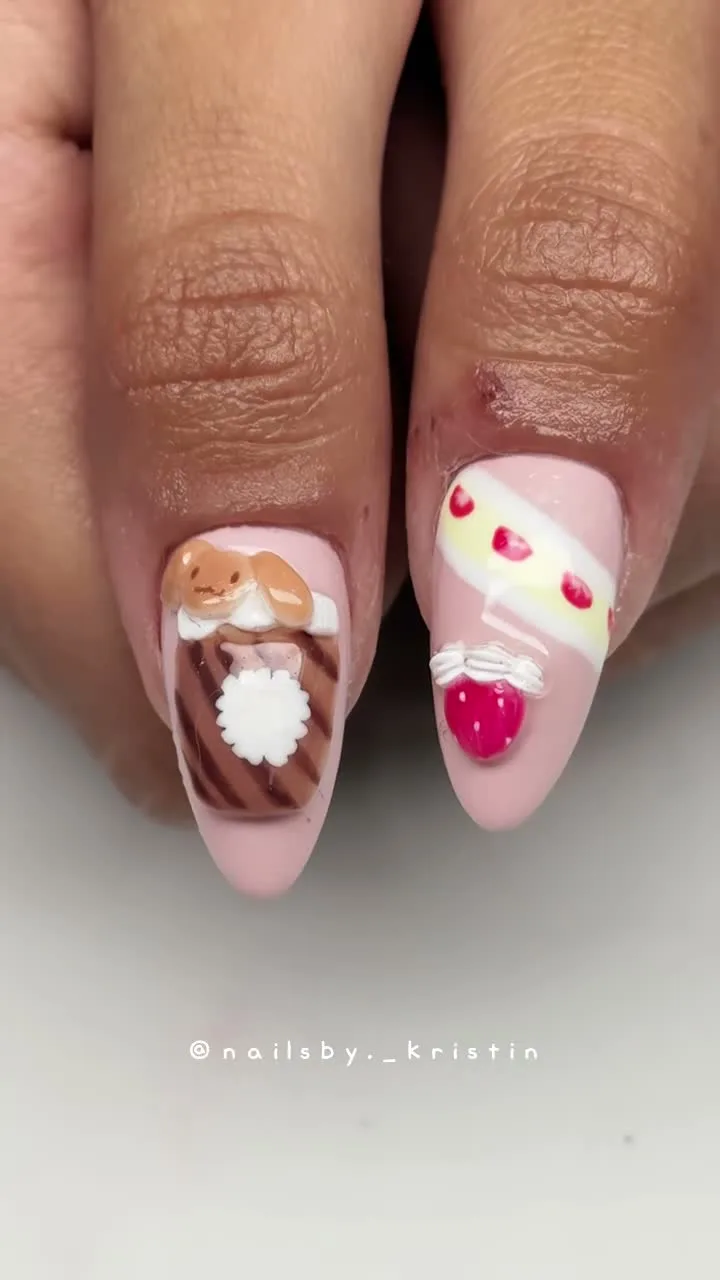Strawberry Cream 3D Sanrio nail design