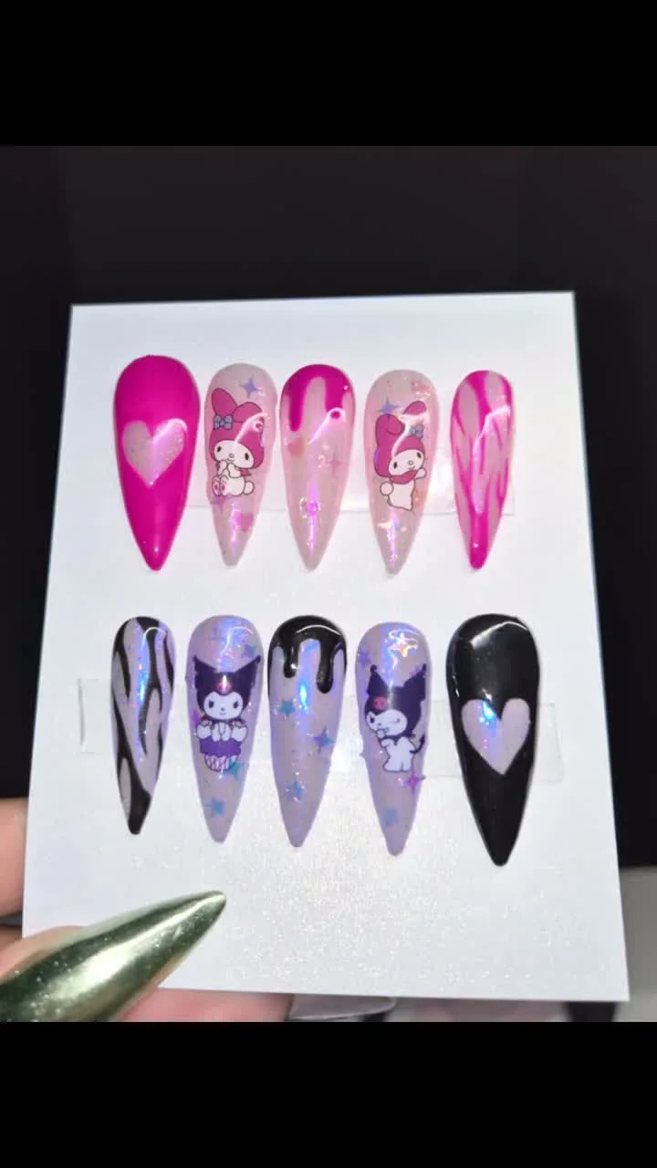Kuromi x My Melody Sanrio nail design