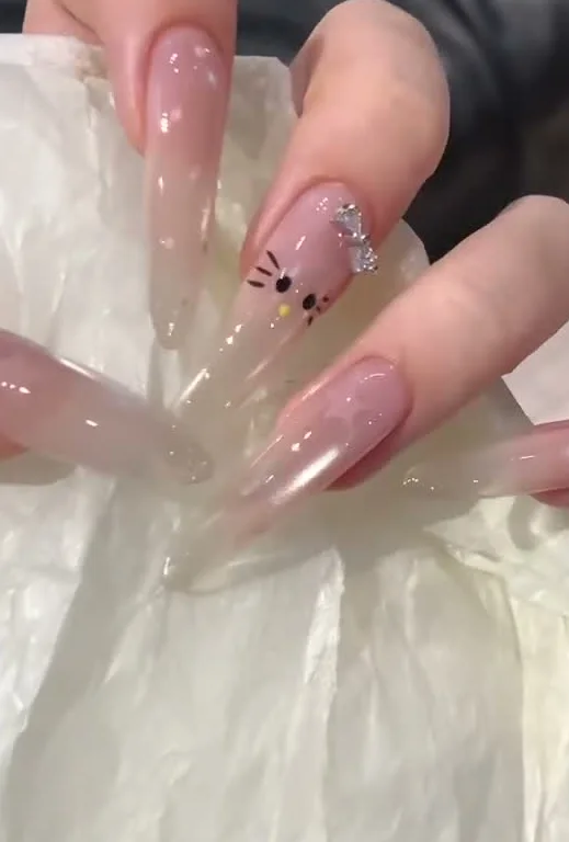 Glazed Kitty Pink Sanrio nail design