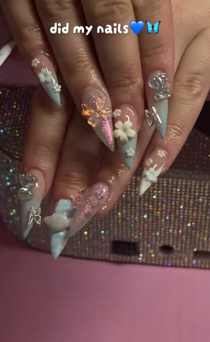 Crystal Bloom Sanrio nail design