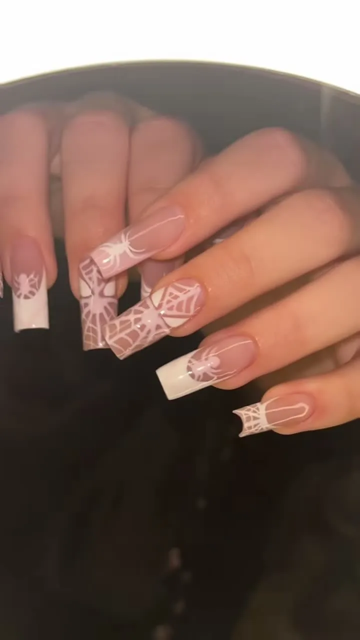 Delicate Spiderweb French spider-man nail design
